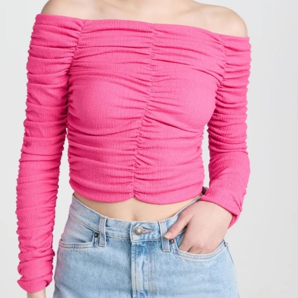 Line & Dot - Kai Off Shoulder Top  pink, long sleeves,  crop, size M - Picture 4 of 12